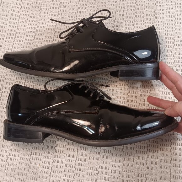 Stafford Essentials men's black patent leather tuxedo dress derby shoes sz 10 M - Picture 5 of 13